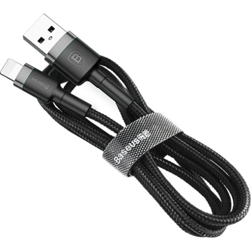 Baseus odolný nylonový kabel USB Lightning 2.4A 1M, šedá + černá