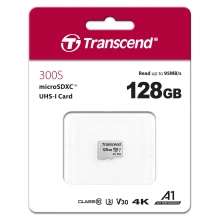 Transcend Micro SDXC 300S 128GB 95MB / s UHS-I U3 + SD adaptér