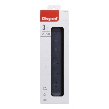 Legrand 3× zásuvka, USB, USB-C, 1,5 m, black