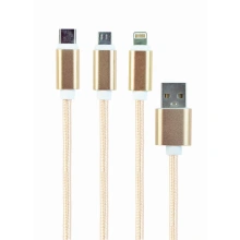 Gembird CABLEXPERT kabel USB A Male/Micro B + Type-C + Lightning, 1m, opletený, gold