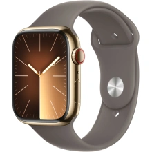 Apple Watch Series 9, Cellular, 45mm, Gold Stainless Steel, Clay Sport Band - M/L